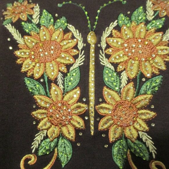 Quacker Factory top chocolate brown w/ yellow floral butterfly like new sz XL/1x - Picture 6 of 8